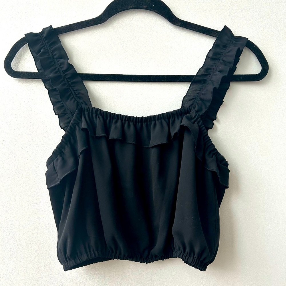 Aritzia Black Ruffled Crop Top